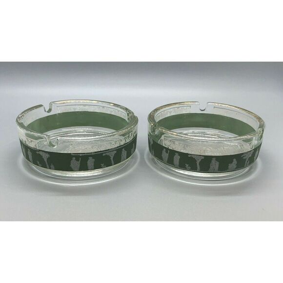 Vintage Glass Ashtray with Greek "Hellenic" Design Set of 2 - Picture 1 of 9